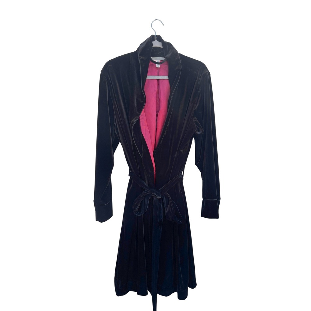 Soma Black Velvet Robe L/XL Red Satin Lining Belted‎ Elegant Cozy Loungewear